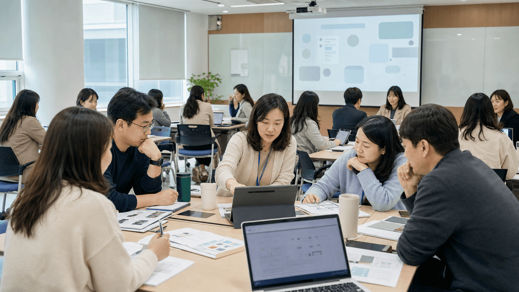 AI 수업 자료를 함께 검토하는 전남 교사 워크숍